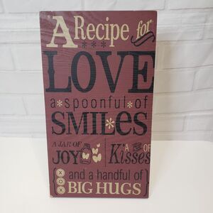 Vintage Recipe for Love Sign Primitive Farmhouse Wall Decor Burgundy Plaque 14"